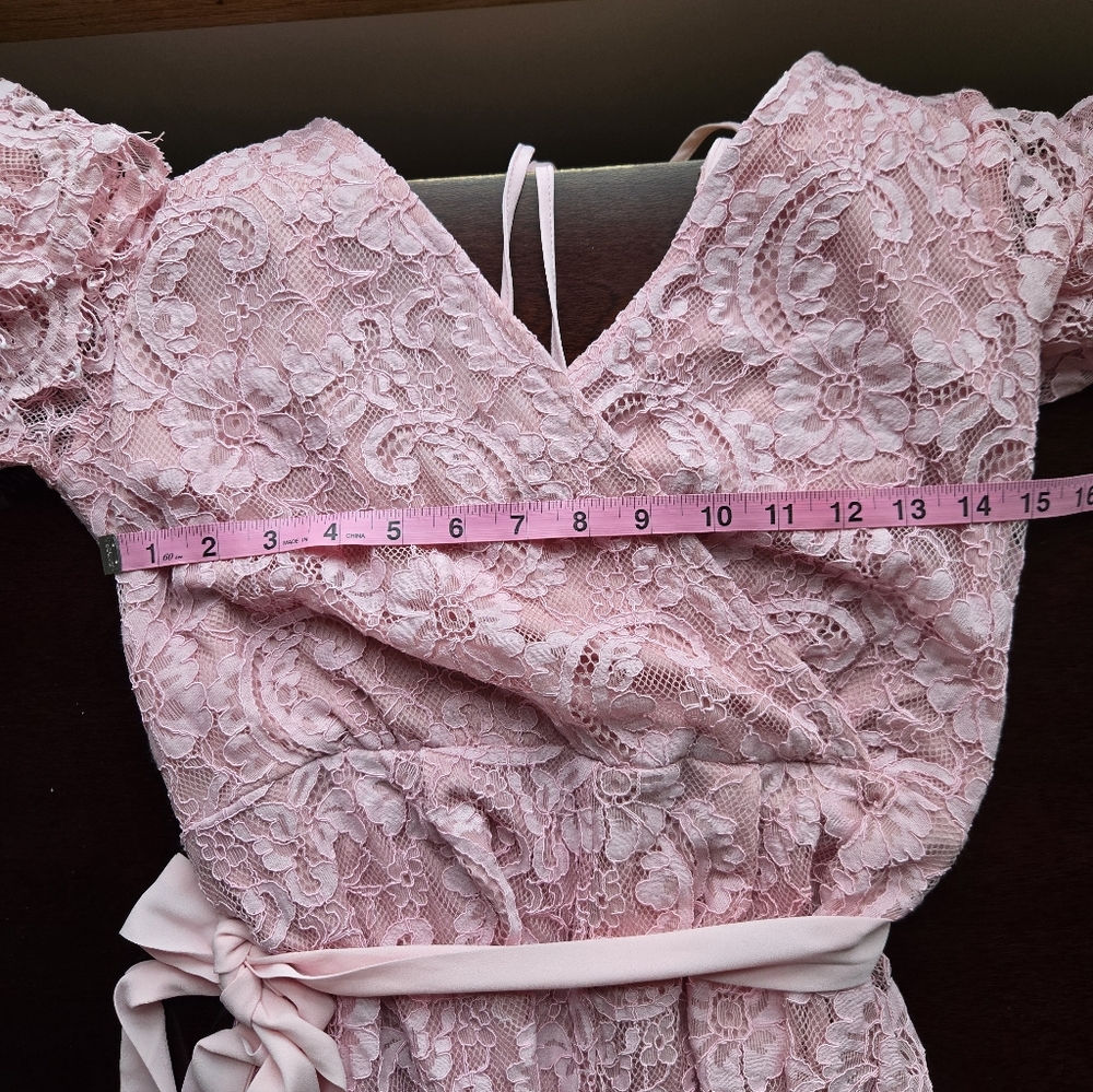 Francesca’s Blush Pink Floral Lace Romper - Picture 5 of 10